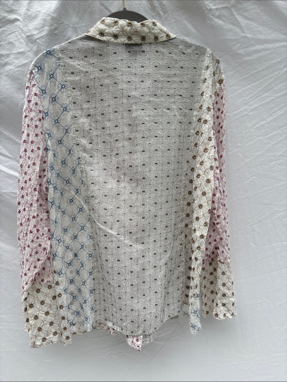J. Jill White Button-Down Shirt with Pink, Brown, and Blue Embroidered Panels - Picture 8 of 12